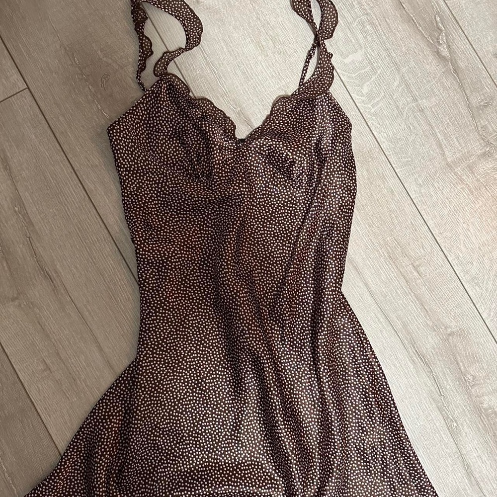 Jones New York Brown and White Polka Dot Chemise